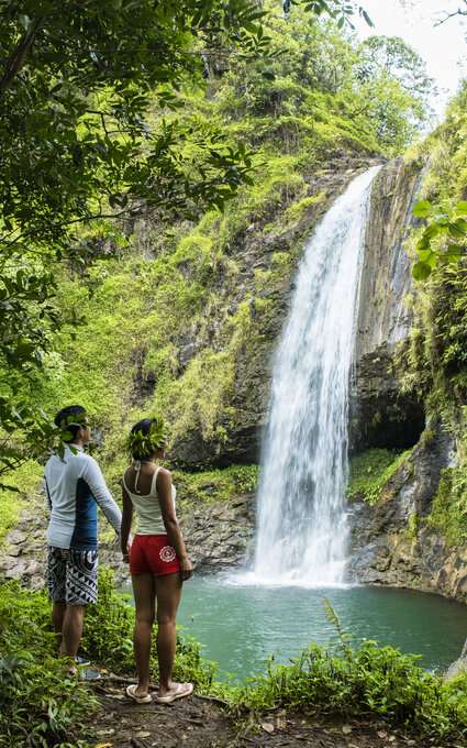 Hiking with Waterfall hiking; waterfall; couple